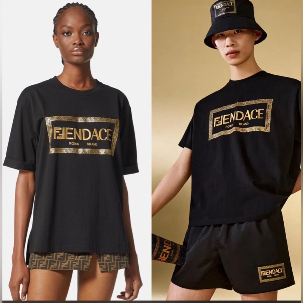 Versace Fendace Unisex Logo Black T-shirt Size Medium